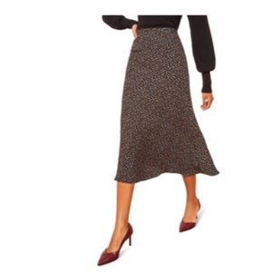 Reformation Bea Skirt, size 4  -- black with rainbow polka dots